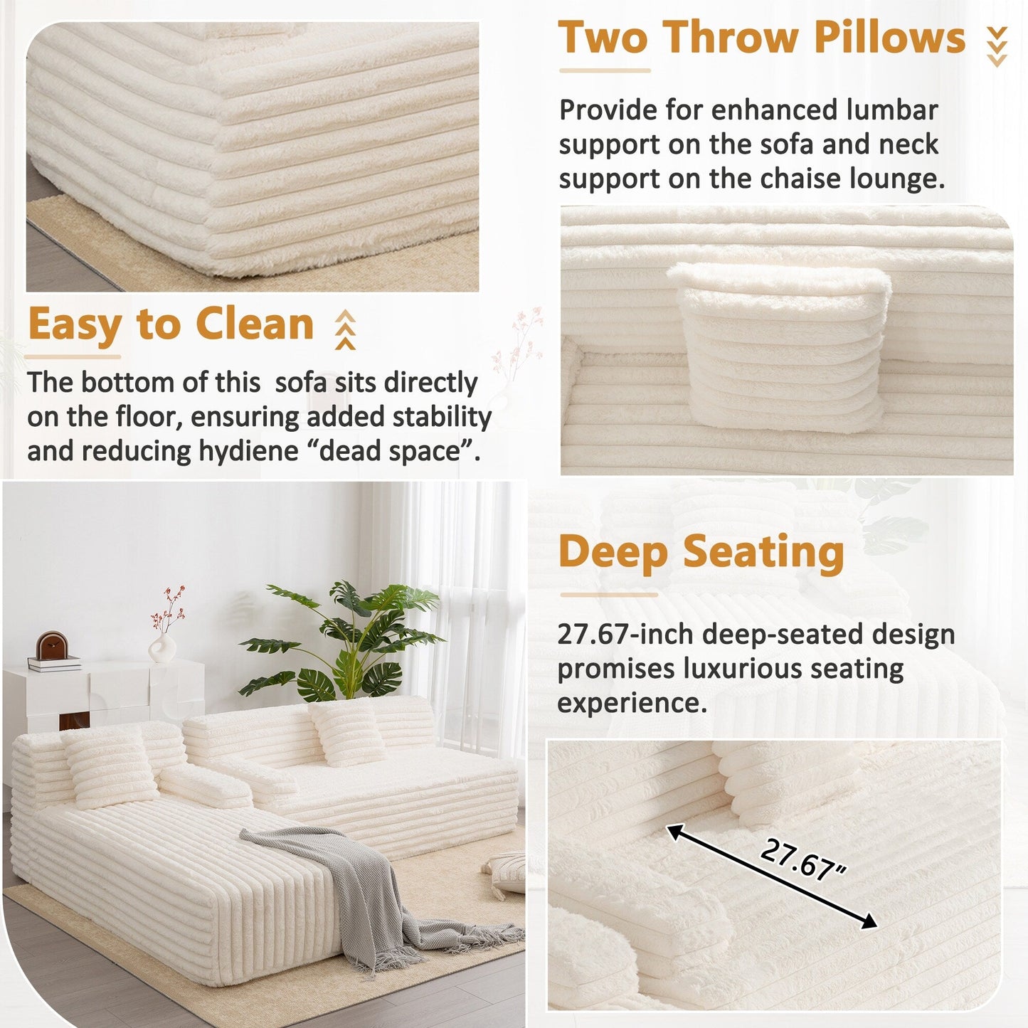 Modern Modular Cloud Sectional Sofa Free-Combined Couch with 2 Throw Pillows for Living Room