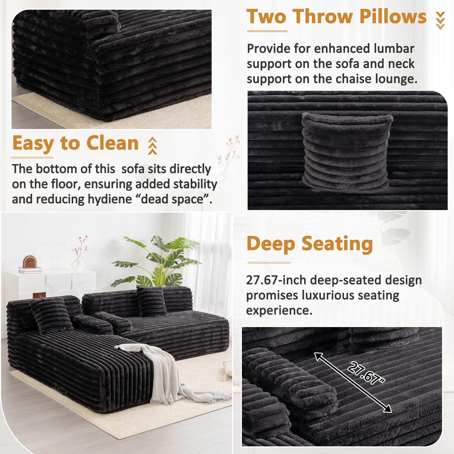 Modern Modular Cloud Sectional Sofa Free-Combined Couch with 2 Throw Pillows for Living Room