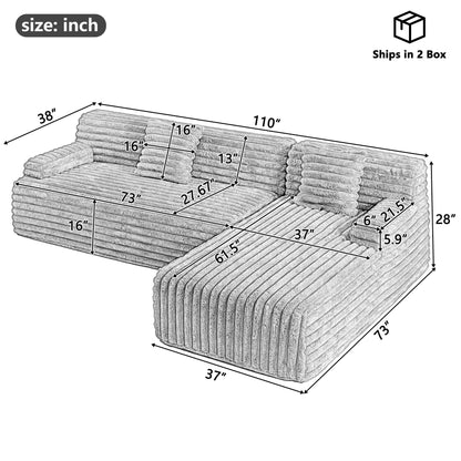 Modern Modular Cloud Sectional Sofa Free-Combined Couch with 2 Throw Pillows for Living Room