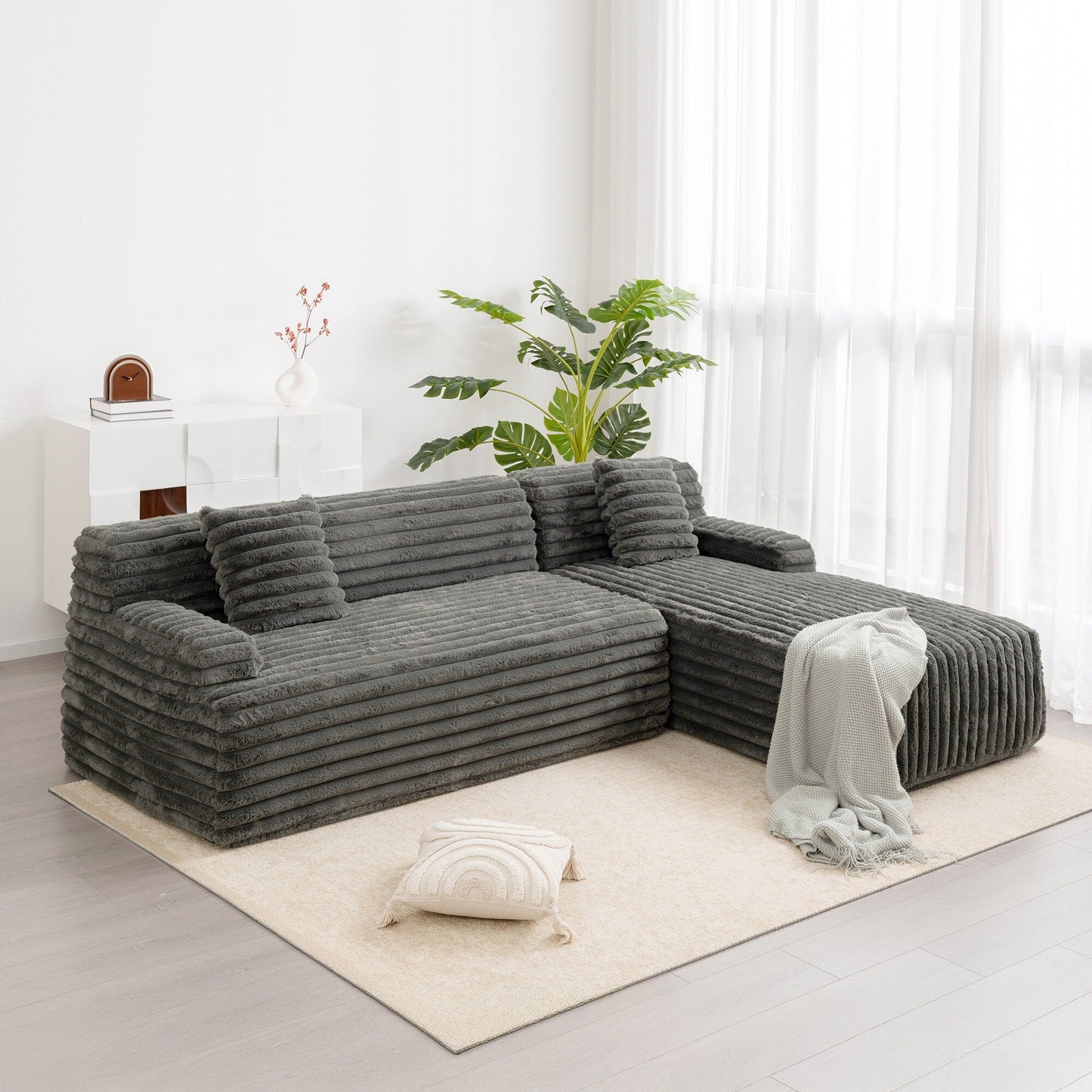 Modern Modular Cloud Sectional Sofa Free-Combined Couch with 2 Throw Pillows for Living Room