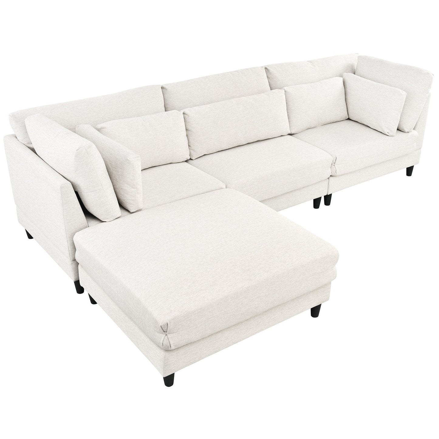 Modern Modular L-Shaped 4-Seater Sectional Sofa with 5 Pillows and Removable Ottoman for Living Room Office