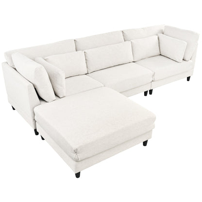 Modern Modular L-Shaped 4-Seater Sectional Sofa with 5 Pillows and Removable Ottoman for Living Room Office