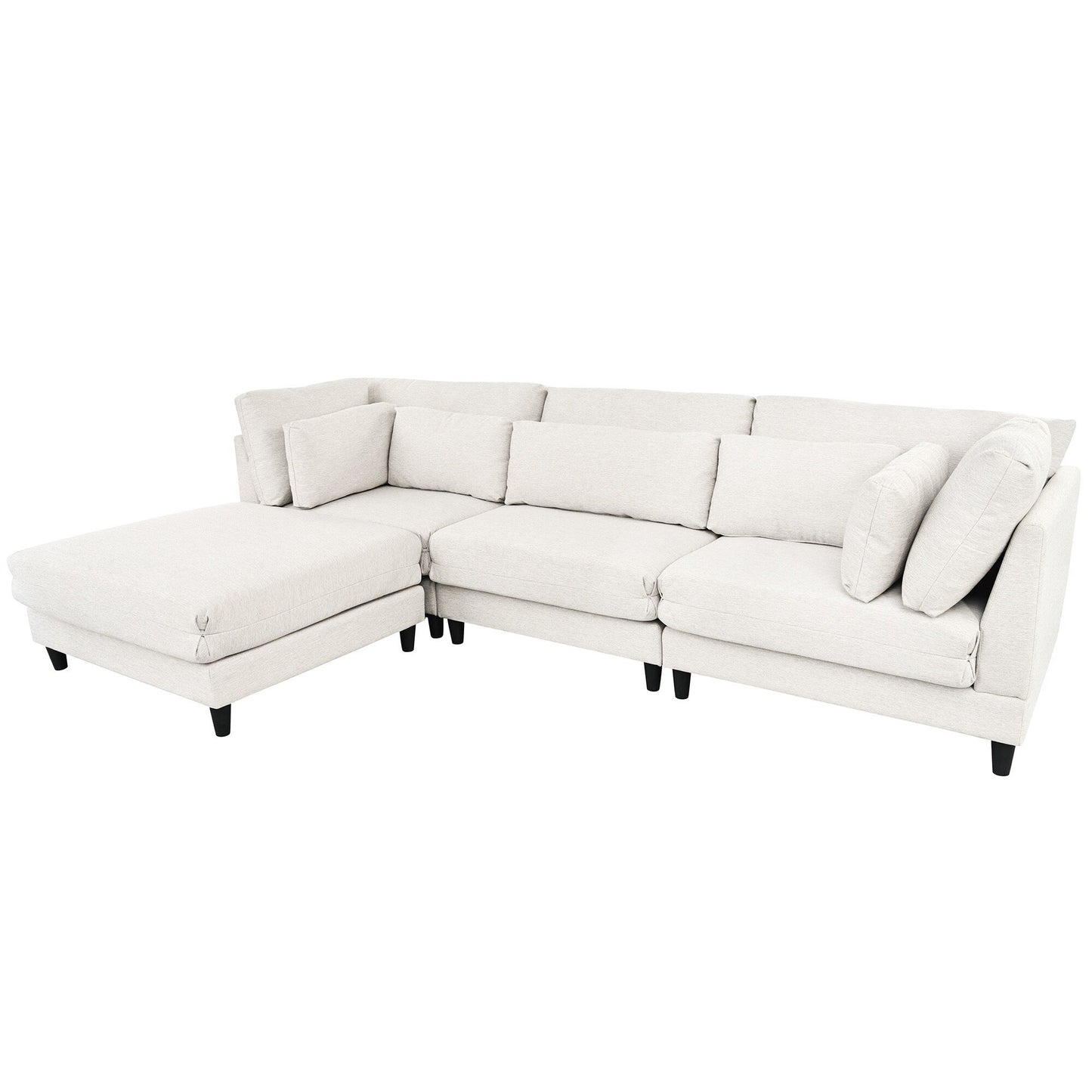 Modern Modular L-Shaped 4-Seater Sectional Sofa with 5 Pillows and Removable Ottoman for Living Room Office
