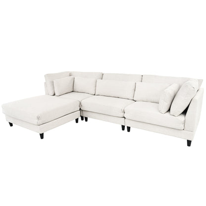 Modern Modular L-Shaped 4-Seater Sectional Sofa with 5 Pillows and Removable Ottoman for Living Room Office