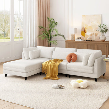 Modern Modular L-Shaped 4-Seater Sectional Sofa with 5 Pillows and Removable Ottoman for Living Room Office
