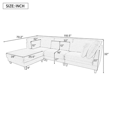 Modern Modular L-Shaped 4-Seater Sectional Sofa with 5 Pillows and Removable Ottoman for Living Room Office