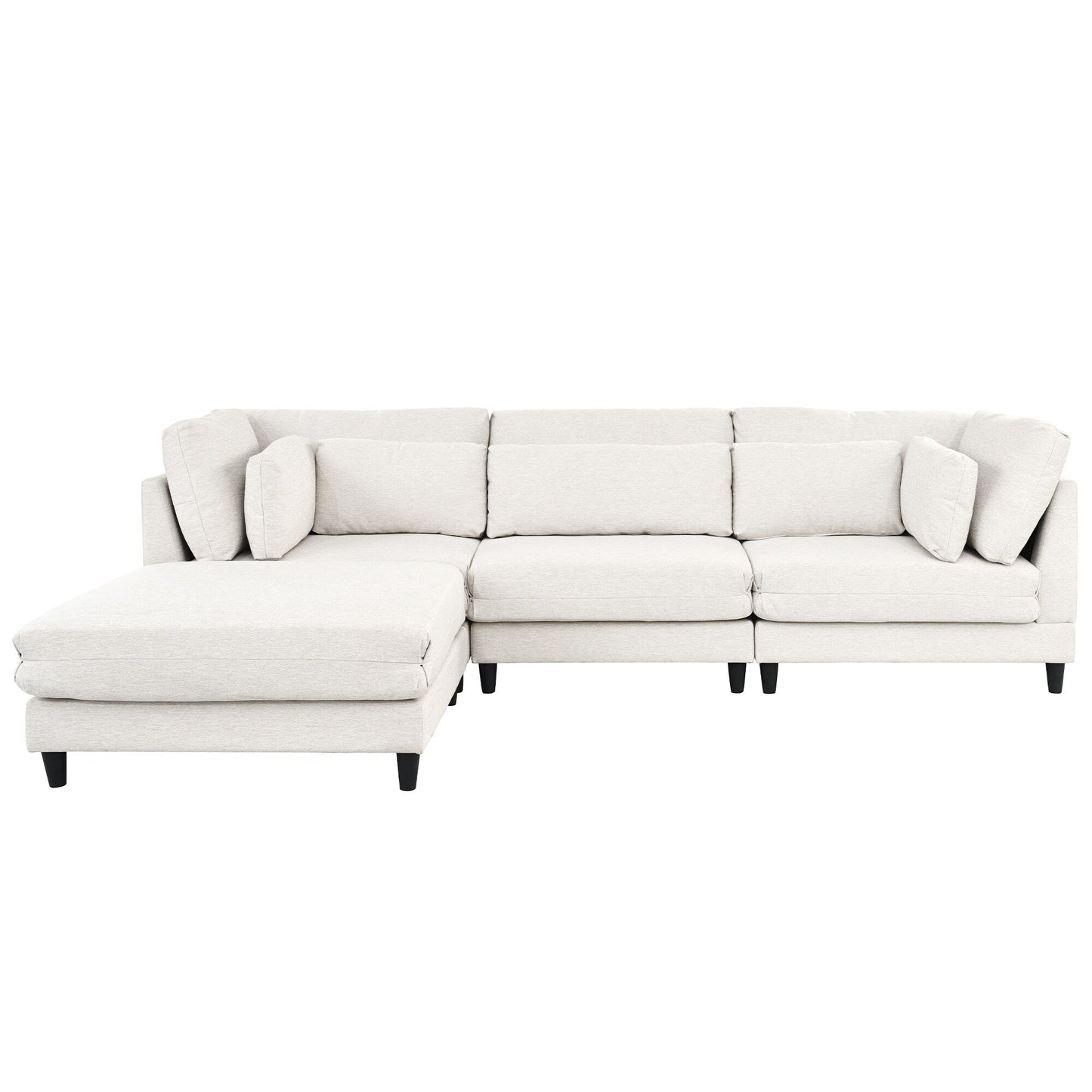Modern Modular L-Shaped 4-Seater Sectional Sofa with 5 Pillows and Removable Ottoman for Living Room Office