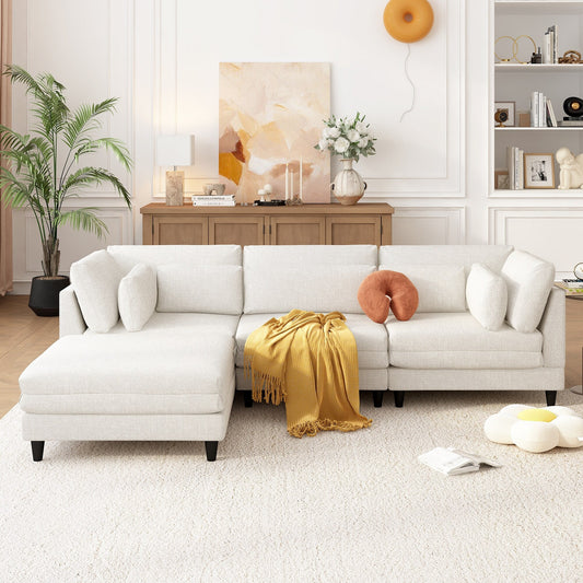 Modern Modular L-Shaped 4-Seater Sectional Sofa with 5 Pillows and Removable Ottoman for Living Room Office