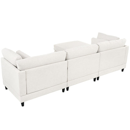 Modern Modular L-Shaped 4-Seater Sectional Sofa with 5 Pillows and Removable Ottoman for Living Room Office