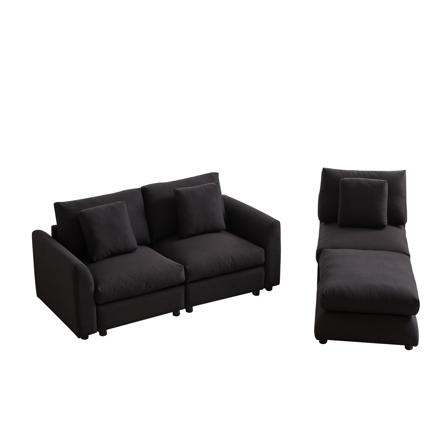 Modern Modular L-Shaped Sectional Sofa with Ottoman, 3 Cushions and 3 Pillows for Living Room