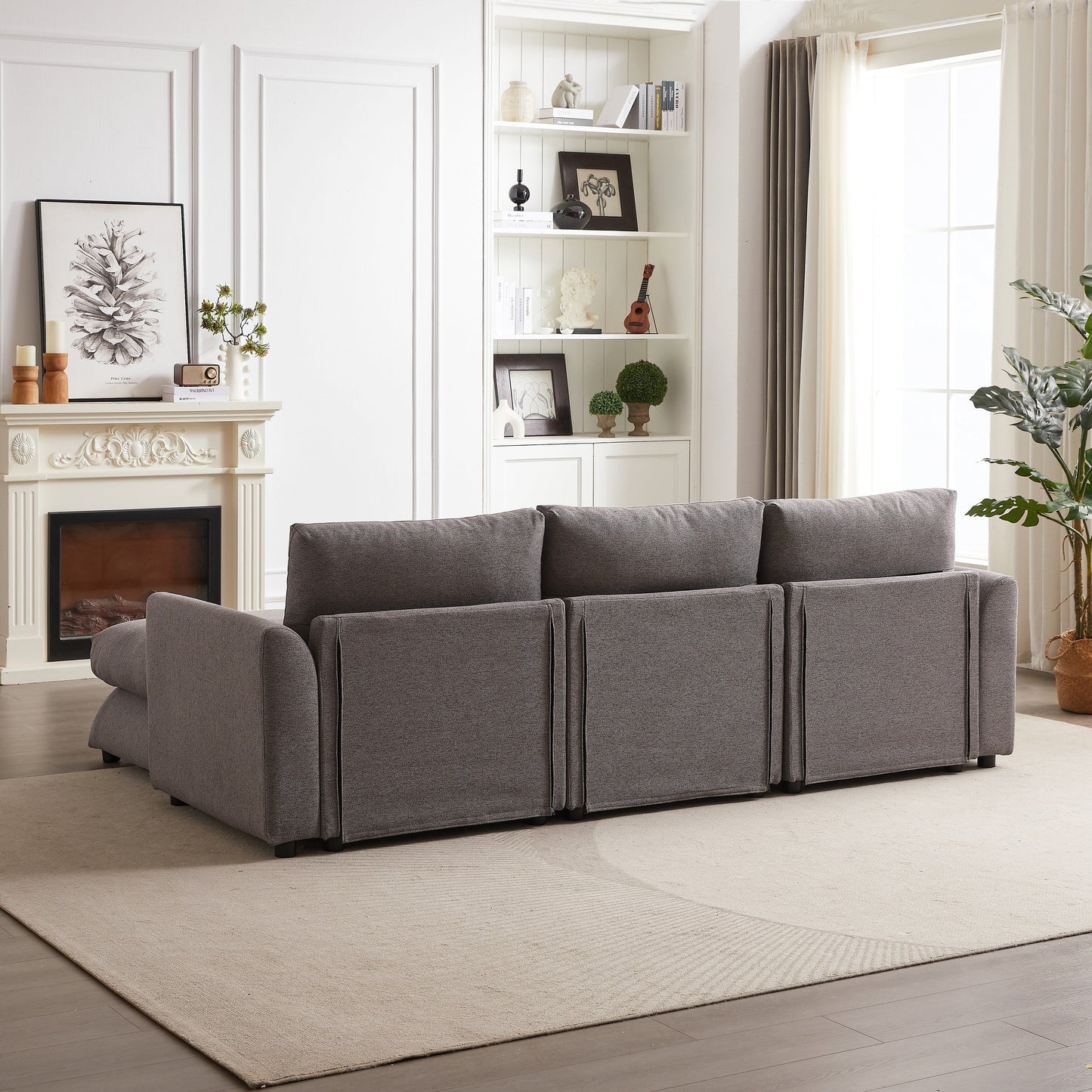 Modern Modular L-Shaped Sectional Sofa with Ottoman, 3 Cushions and 3 Pillows for Living Room