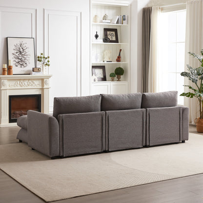 Modern Modular L-Shaped Sectional Sofa with Ottoman, 3 Cushions and 3 Pillows for Living Room