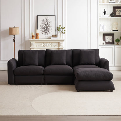 Modern Modular L-Shaped Sectional Sofa with Ottoman, 3 Cushions and 3 Pillows for Living Room
