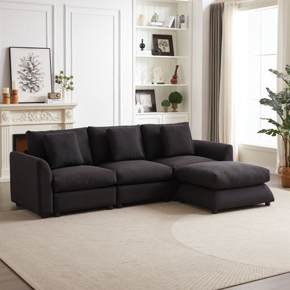 Modern Modular L-Shaped Sectional Sofa with Ottoman, 3 Cushions and 3 Pillows for Living Room