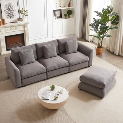 Modern Modular L-Shaped Sectional Sofa with Ottoman, 3 Cushions and 3 Pillows for Living Room
