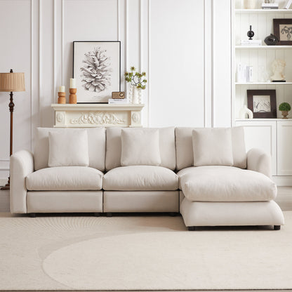 Modern Modular L-Shaped Sectional Sofa with Ottoman, 3 Cushions and 3 Pillows for Living Room