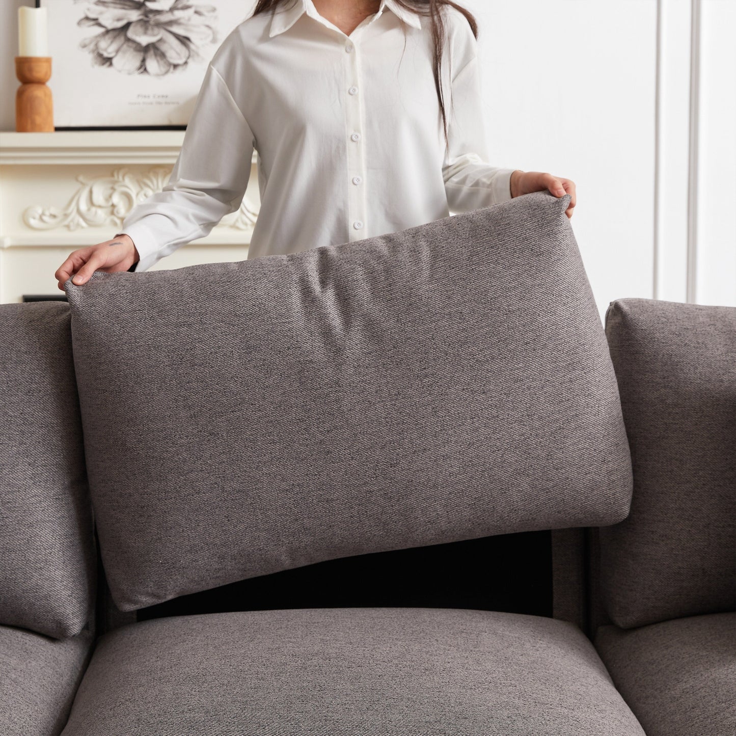 Modern Modular L-Shaped Sectional Sofa with Ottoman, 3 Cushions and 3 Pillows for Living Room