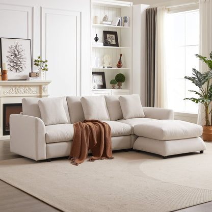 Modern Modular L-Shaped Sectional Sofa with Ottoman, 3 Cushions and 3 Pillows for Living Room