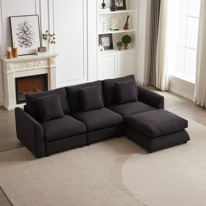 Modern Modular L-Shaped Sectional Sofa with Ottoman, 3 Cushions and 3 Pillows for Living Room