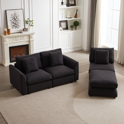 Modern Modular L-Shaped Sectional Sofa with Ottoman, 3 Cushions and 3 Pillows for Living Room