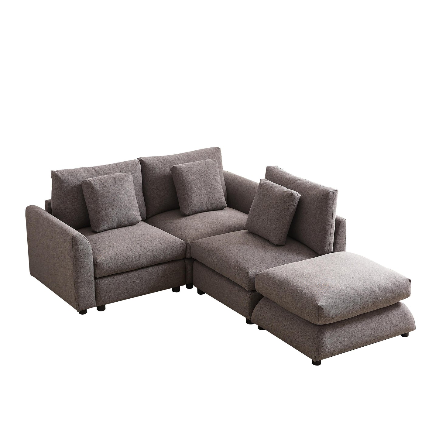 Modern Modular L-Shaped Sectional Sofa with Ottoman, 3 Cushions and 3 Pillows for Living Room