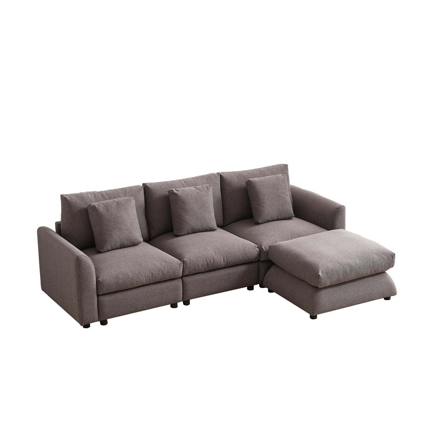 Modern Modular L-Shaped Sectional Sofa with Ottoman, 3 Cushions and 3 Pillows for Living Room