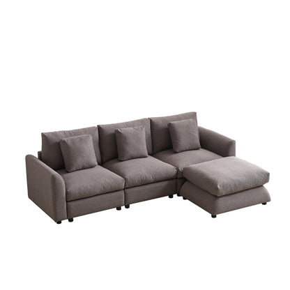 Modern Modular L-Shaped Sectional Sofa with Ottoman, 3 Cushions and 3 Pillows for Living Room