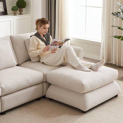 Modern Modular L-Shaped Sectional Sofa with Ottoman, 3 Cushions and 3 Pillows for Living Room