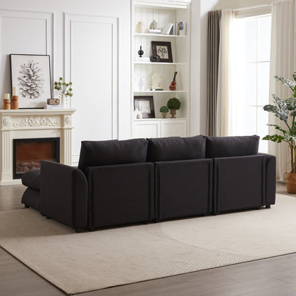 Modern Modular L-Shaped Sectional Sofa with Ottoman, 3 Cushions and 3 Pillows for Living Room