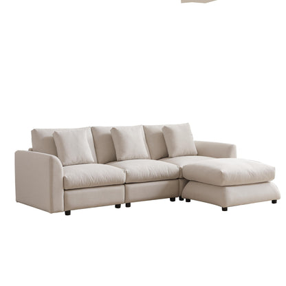 Modern Modular L-Shaped Sectional Sofa with Ottoman, 3 Cushions and 3 Pillows for Living Room
