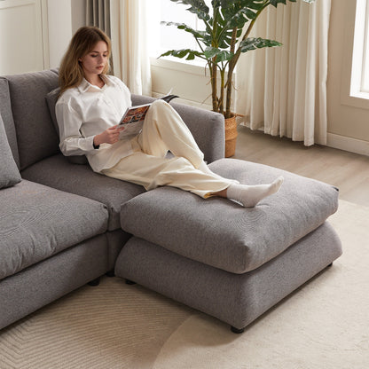 Modern Modular L-Shaped Sectional Sofa with Ottoman, 3 Cushions and 3 Pillows for Living Room