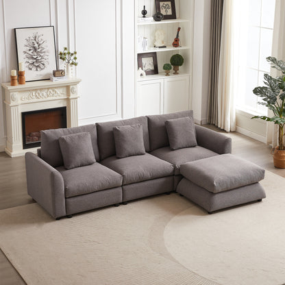 Modern Modular L-Shaped Sectional Sofa with Ottoman, 3 Cushions and 3 Pillows for Living Room