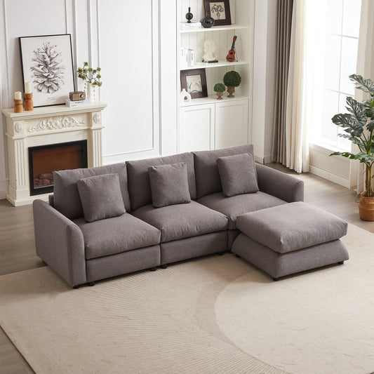 Modern Modular L-Shaped Sectional Sofa with Ottoman, 3 Cushions and 3 Pillows for Living Room