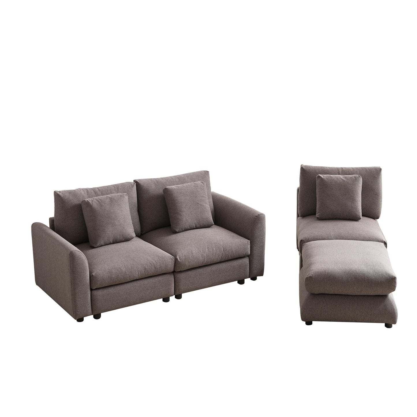 Modern Modular L-Shaped Sectional Sofa with Ottoman, 3 Cushions and 3 Pillows for Living Room