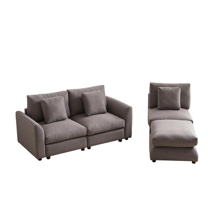Modern Modular L-Shaped Sectional Sofa with Ottoman, 3 Cushions and 3 Pillows for Living Room