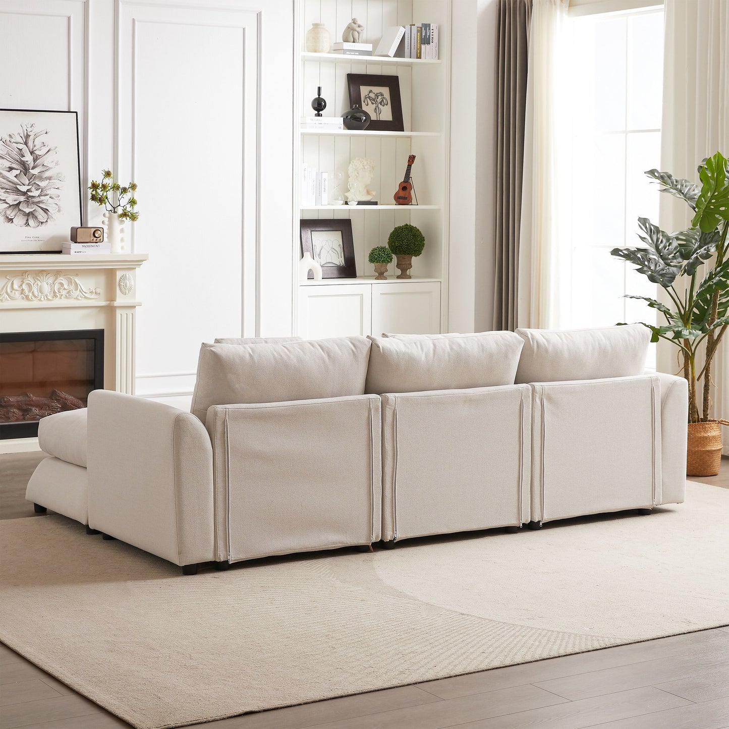 Modern Modular L-Shaped Sectional Sofa with Ottoman, 3 Cushions and 3 Pillows for Living Room