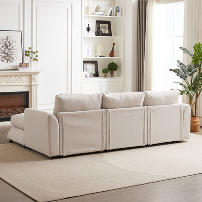 Modern Modular L-Shaped Sectional Sofa with Ottoman, 3 Cushions and 3 Pillows for Living Room