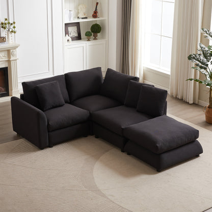 Modern Modular L-Shaped Sectional Sofa with Ottoman, 3 Cushions and 3 Pillows for Living Room