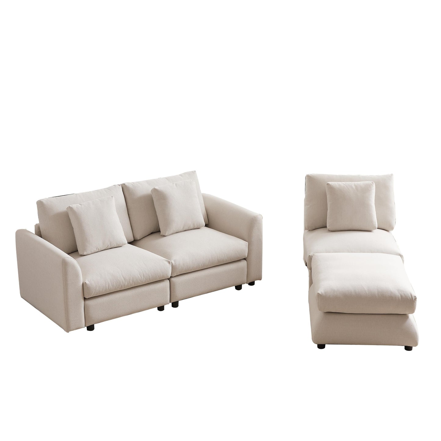 Modern Modular L-Shaped Sectional Sofa with Ottoman, 3 Cushions and 3 Pillows for Living Room