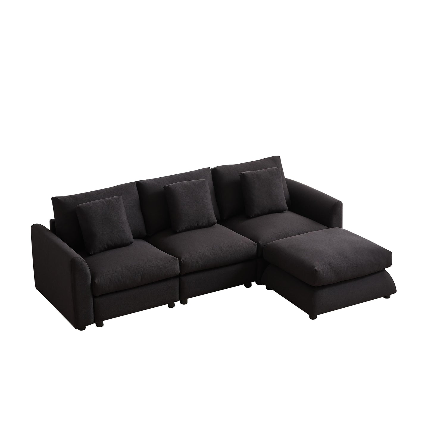 Modern Modular L-Shaped Sectional Sofa with Ottoman, 3 Cushions and 3 Pillows for Living Room