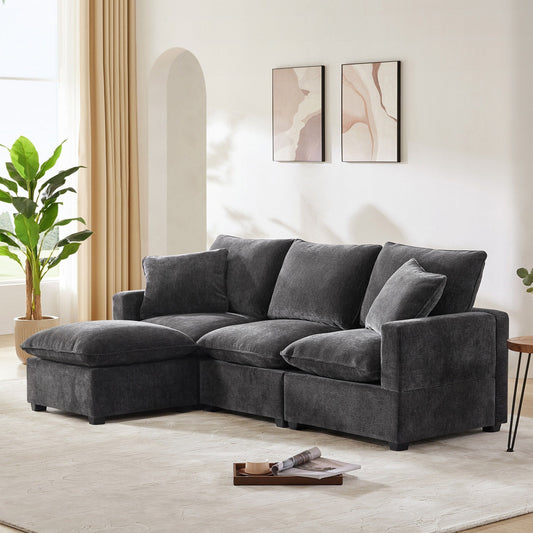 Modern Modular Sofa, 4 Seat Chenille Sectional Couch Set With 2 Pillows Included, Freely Combinable Indoor Funiture