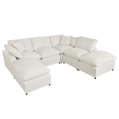 Modern Modular U-Shaped Sectional Sofa with Removable Ottoman and Pillows for Living Room
