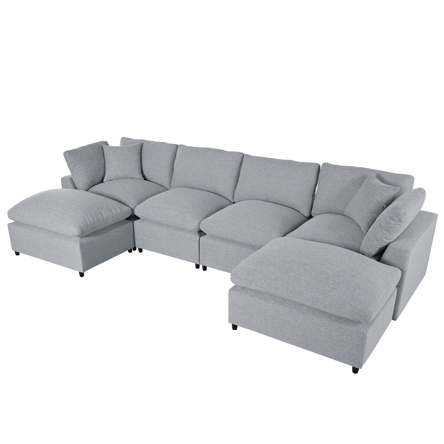 Modern Modular U-Shaped Sectional Sofa with Removable Ottoman and Pillows for Living Room