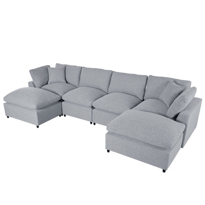 Modern Modular U-Shaped Sectional Sofa with Removable Ottoman and Pillows for Living Room