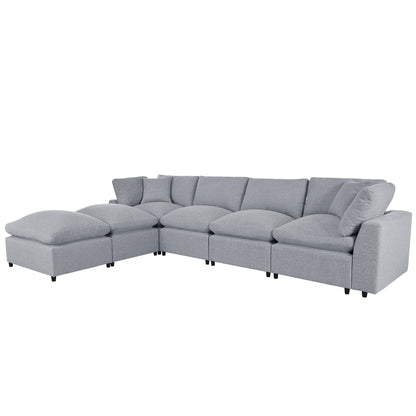 Modern Modular U-Shaped Sectional Sofa with Removable Ottoman and Pillows for Living Room