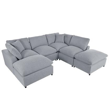 Modern Modular U-Shaped Sectional Sofa with Removable Ottoman and Pillows for Living Room