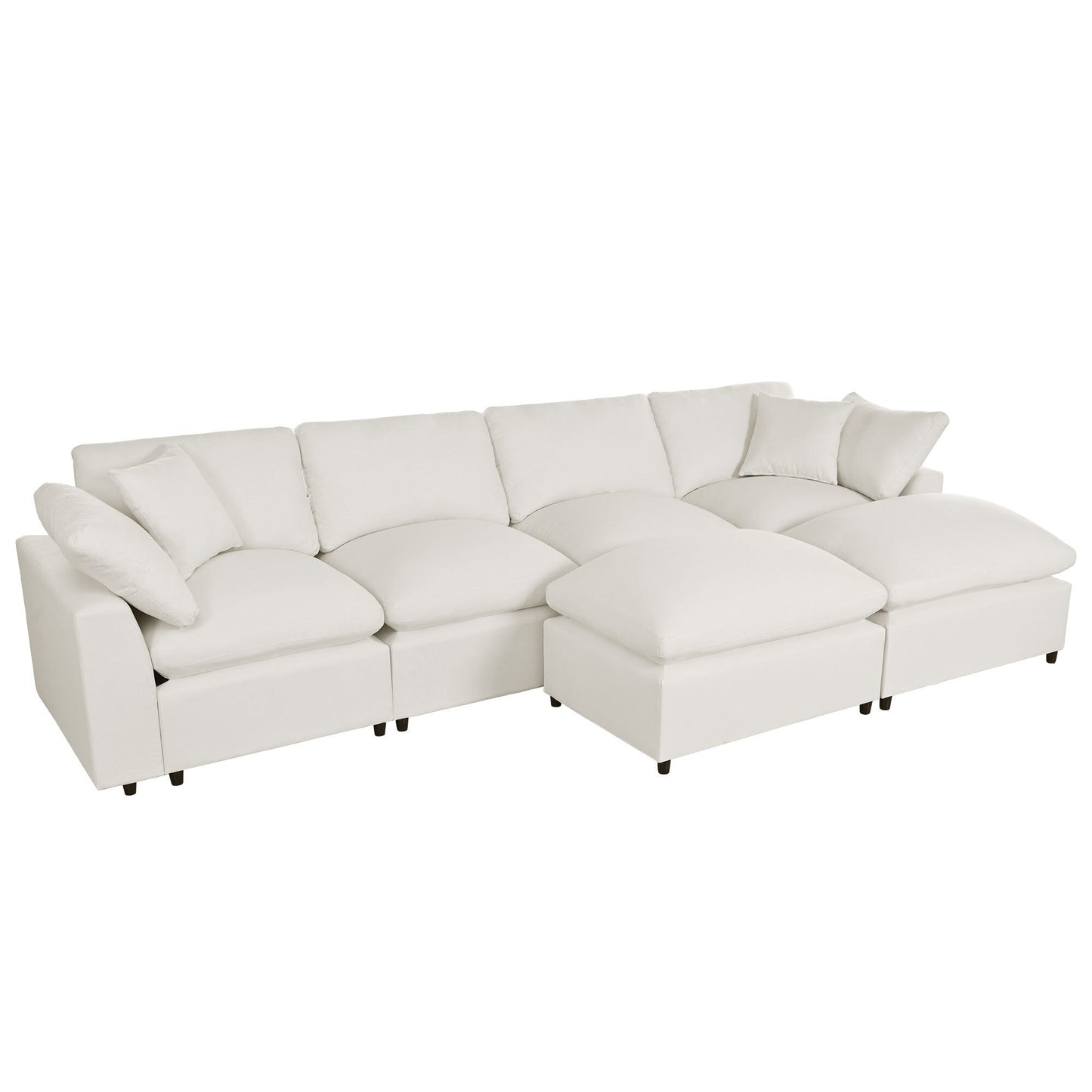 Modern Modular U-Shaped Sectional Sofa with Removable Ottoman and Pillows for Living Room