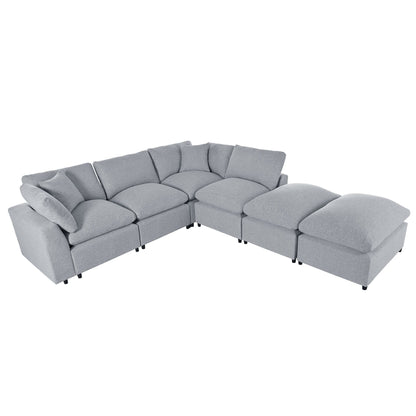 Modern Modular U-Shaped Sectional Sofa with Removable Ottoman and Pillows for Living Room