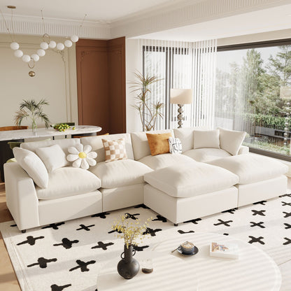 Modern Modular U-Shaped Sectional Sofa with Removable Ottoman and Pillows for Living Room