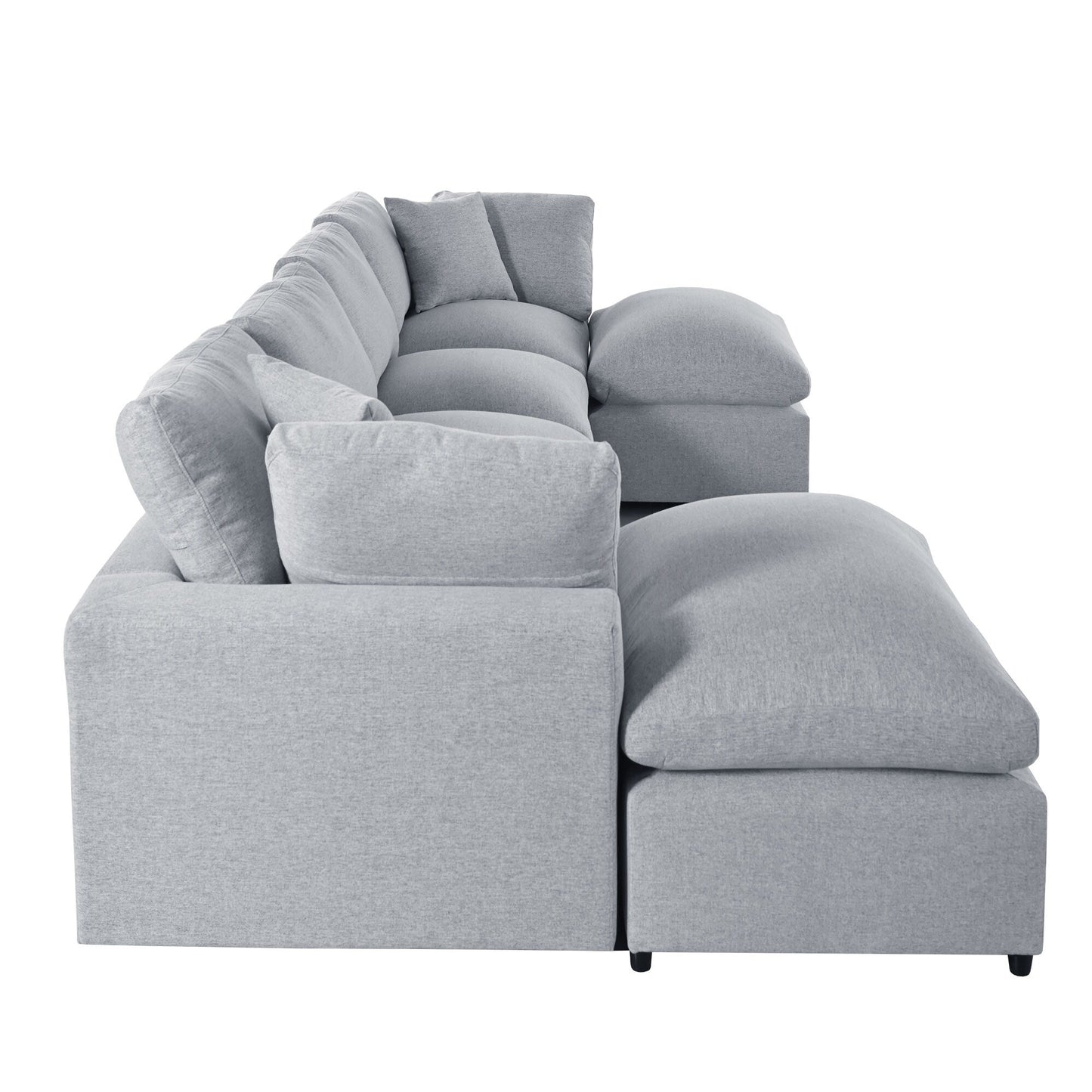 Modern Modular U-Shaped Sectional Sofa with Removable Ottoman and Pillows for Living Room